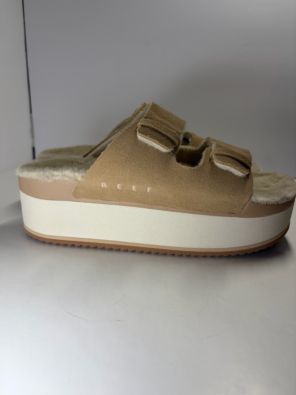 Reef Women's Ojai Ciara Platform Slide Sandal Tan Suede Leather Sz 8 Beach Comfy - Picture 4 of 13